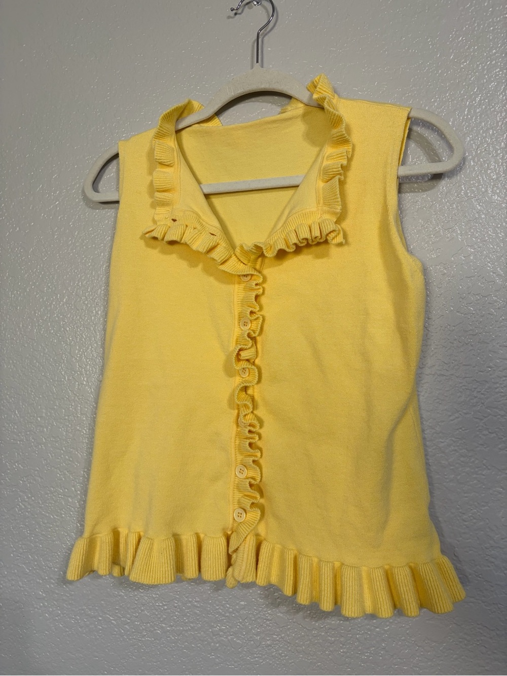 Yellow Ruffle-Trim Sleeveless Top